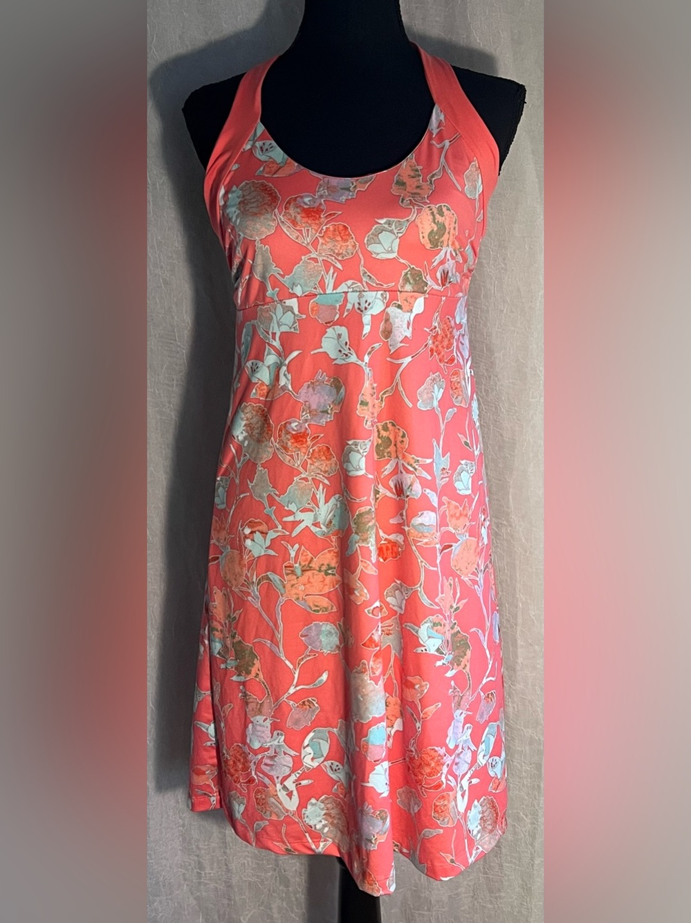 Patagonia Coral & blue Floral Racerback Mini Dress
